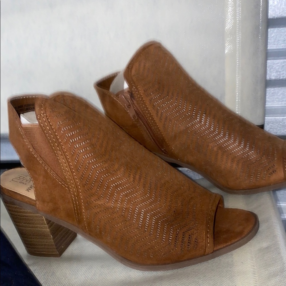 Time and Tru Brown Ankle Booties with Peep-Toe